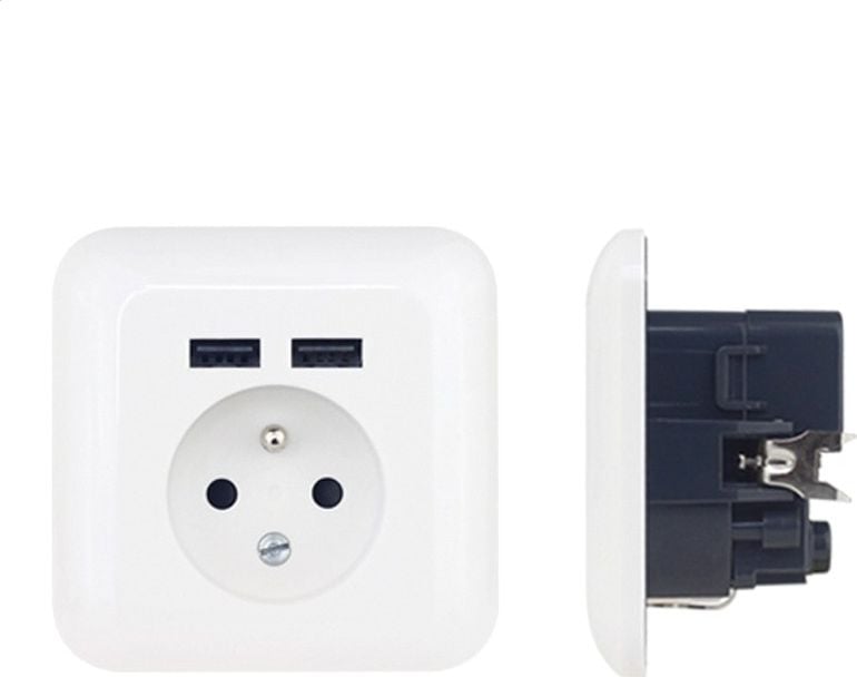 PLATINET WALL SOCKET FRENCH USB 2.1A + 2 [43964]