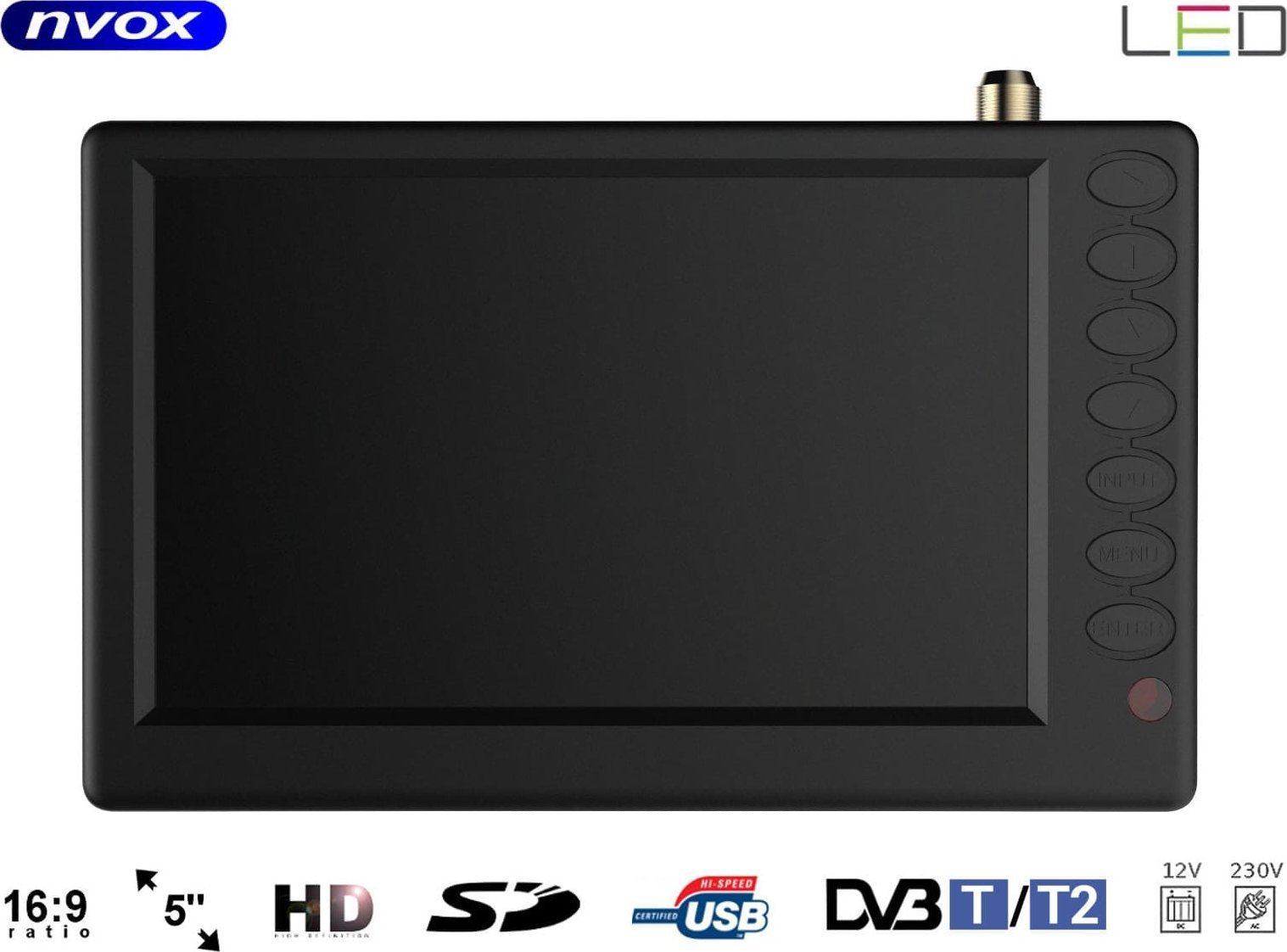 Radio, CD, DVD player auto - Player portabil Nvox TV 5'' USB SD PVR DVB-T2 12V 230V