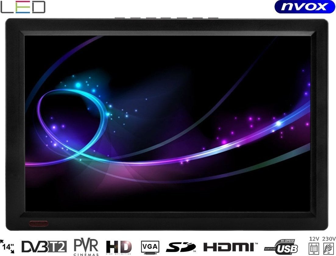 Radio, CD, DVD player auto - Player portabil TV LED Nvox 14 inchi HDMI VGA USB SD AV PVR DVB-T/T2 MPEG-4/2 12V 230V (NVOX DVB14T)