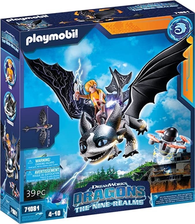 Playmobil PLAYMOBIL 71081 Dragons: The Nine Realms - Thunder & Tom, jucărie de construcție (cu funcție de tragere și lumină)