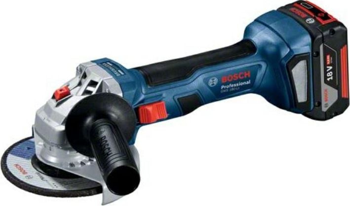 Polizor unghiular Bosch Professional GWS 180-LI, 18 V, 4 Ah, 125 mm, motor fara perii, 2 acumulatori Li-Ion, incarcator, valiza plastic