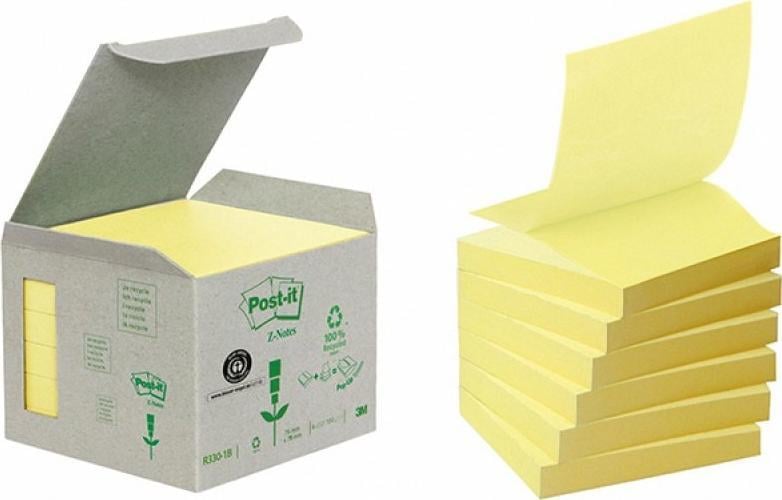 Post-It 3M Sustainable Post-it_ Z-Notes Certificat PEFC, galben, 76x76mm, 6 blocuri de 100 de carduri