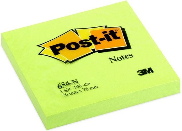 Notite Adezive 3M Post-It, 76 x 76 mm, 100 File, Verde Neon