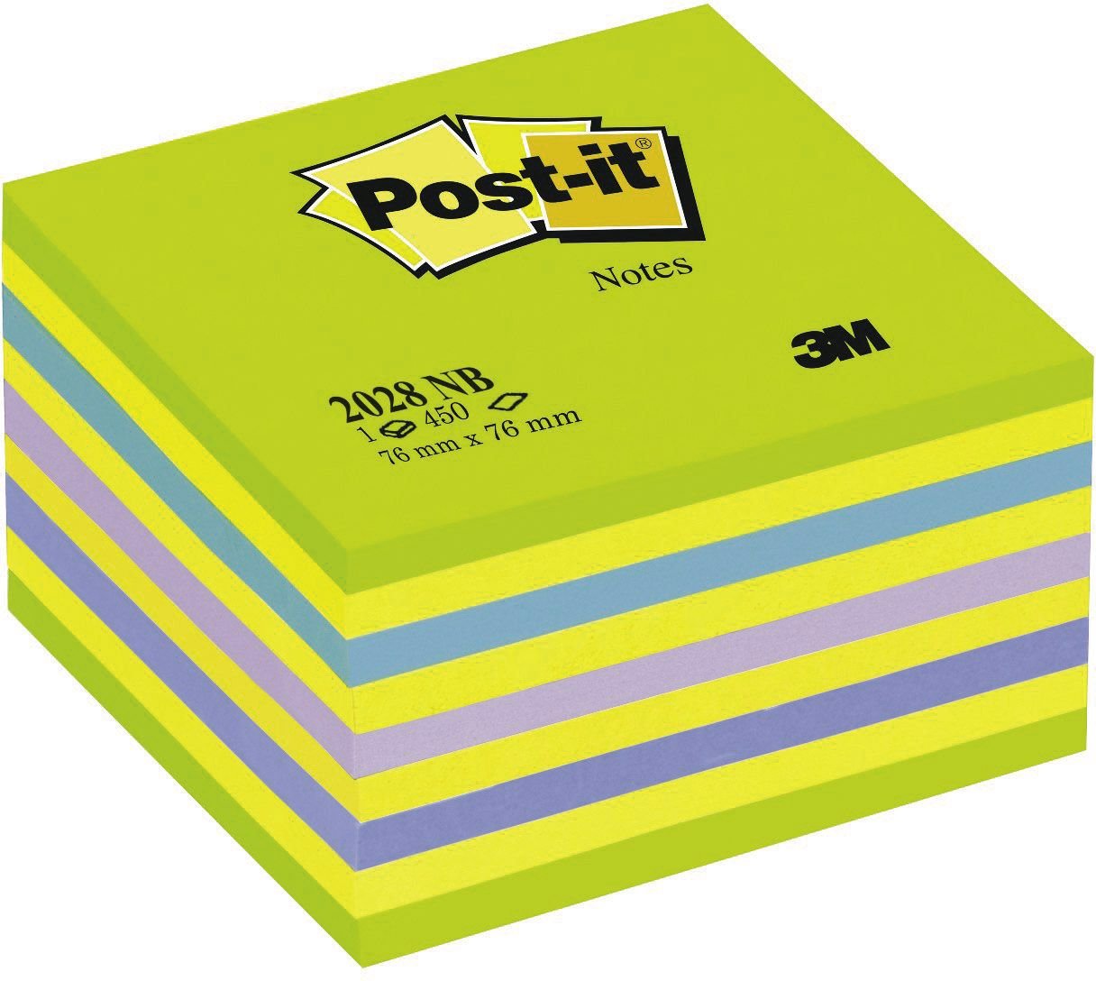 Notes adeziv 76x76mm 450f cub neon Post-it 3M Verde/Galben