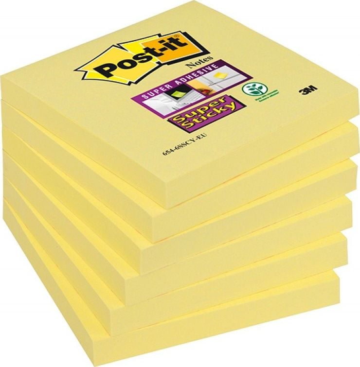 Note post-it POST-IT Super Sticky Notes (654-6SSCY-EU), 76x76mm, 1x90 cartonașe, galben