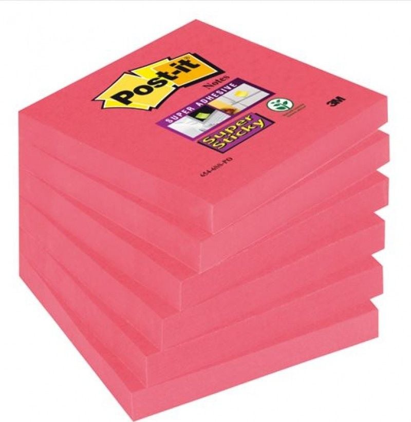 Post-it Karteczki samoprzylepne POST-IT Super Sticky (654-6SS-PO), 76x76mm, 1x90 kartek, różowe