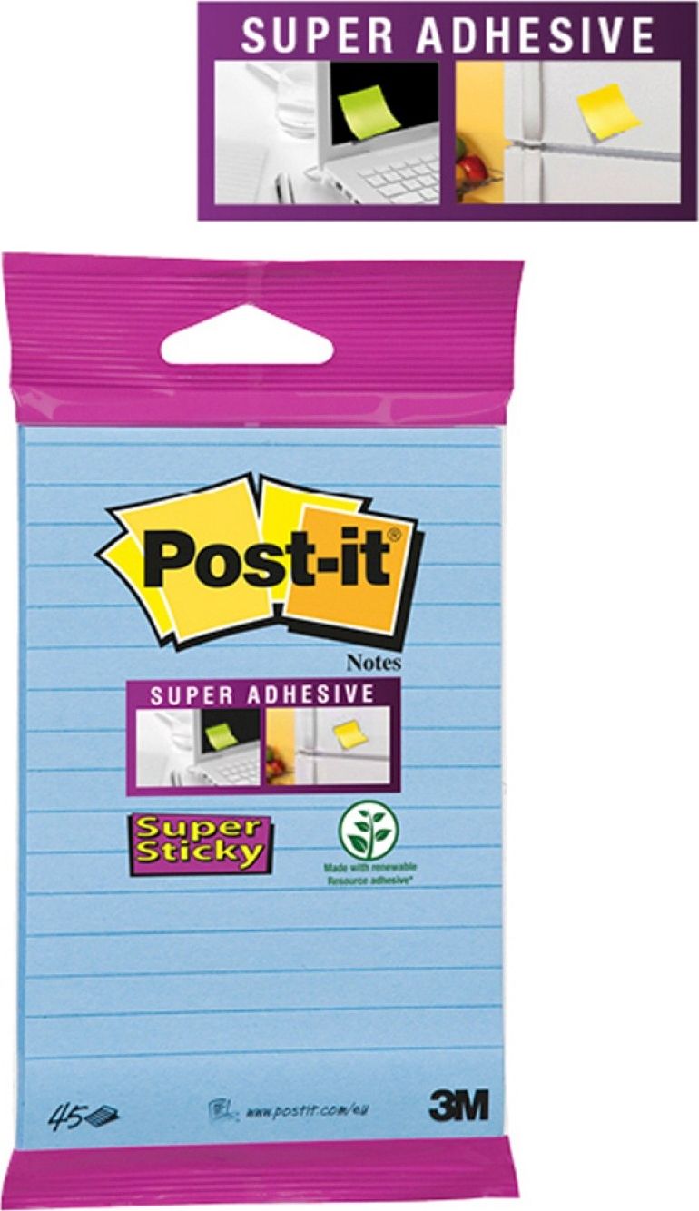Post-it Karteczki samoprzylepne POST-IT Super sticky, (6844-L-NB), 152x102mm, 45 kart., zawieszka, niebieskie