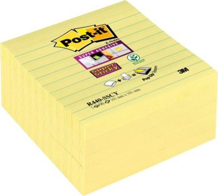 Post-it POST-IT Super Sticky Z-Notes XL cu căptușeală (R440-SSCY), 101x101mm, 5x90 cartonașe, galben