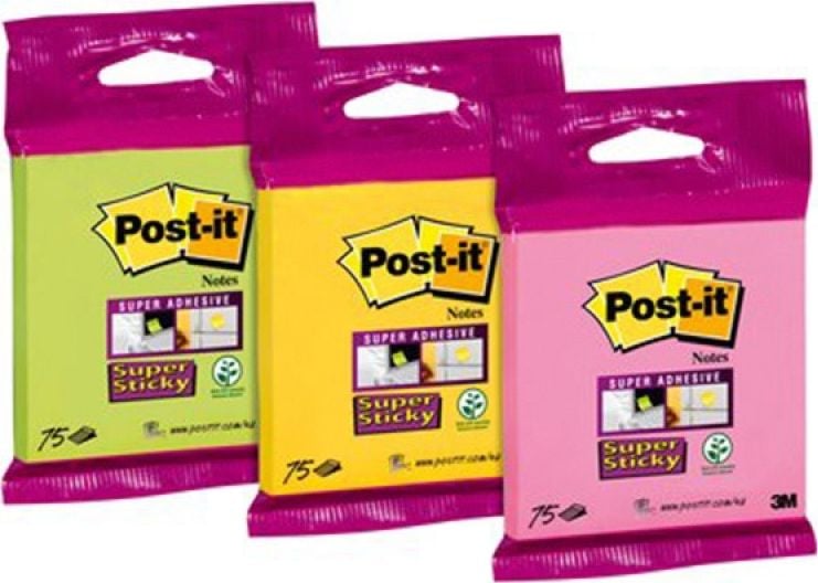 Post-it Post-it Super Sticky (6820-SS), 76x76mm, 75 de cărți, pachet multiplu, culori asortate