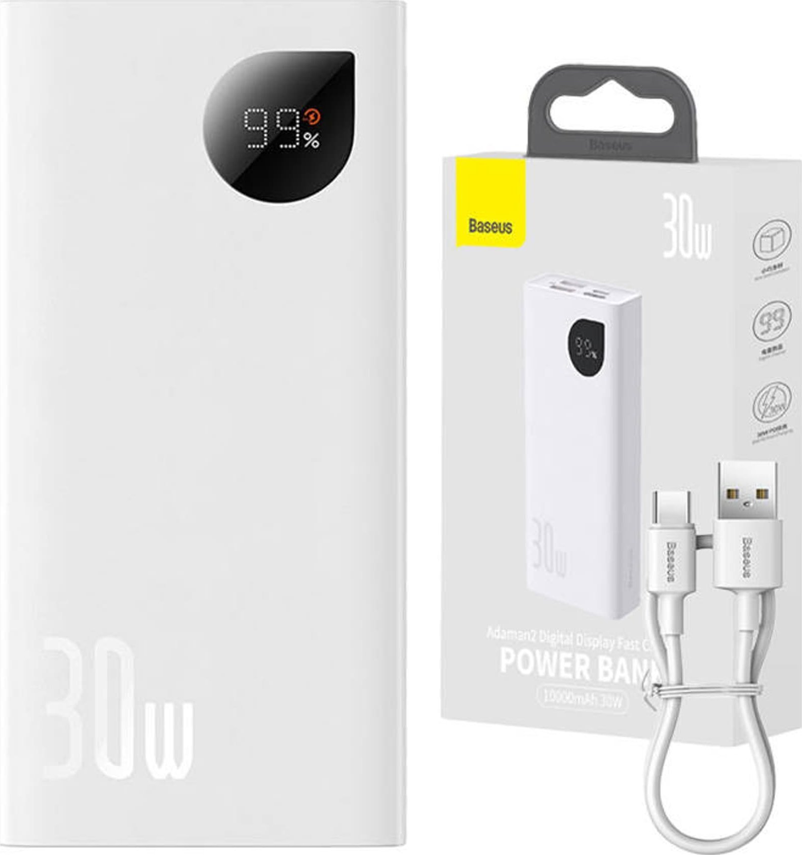 Powerbank Baseus Powerbank cu încărcare rapidă Baseus Adaman2 10000mAh 30W (alb)