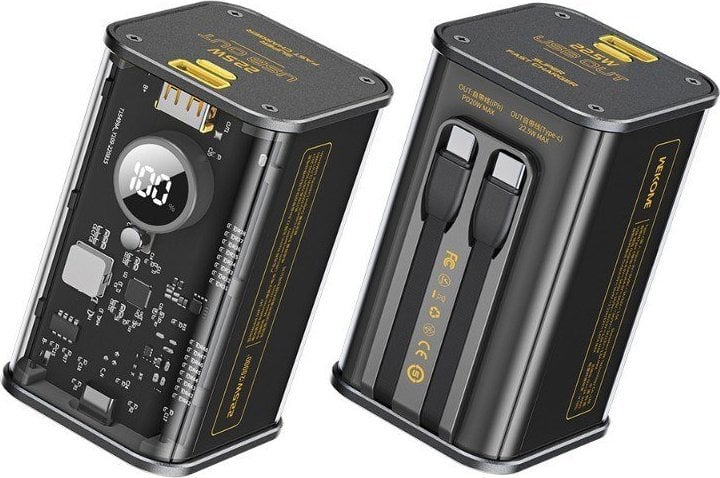 Powerbank Wekome Powerbank 20000 mAh Super Fast Charging z wbudowanym kablem USB-C PD 20W & Lightning + USB-A QC3.0 22.5W Czarny