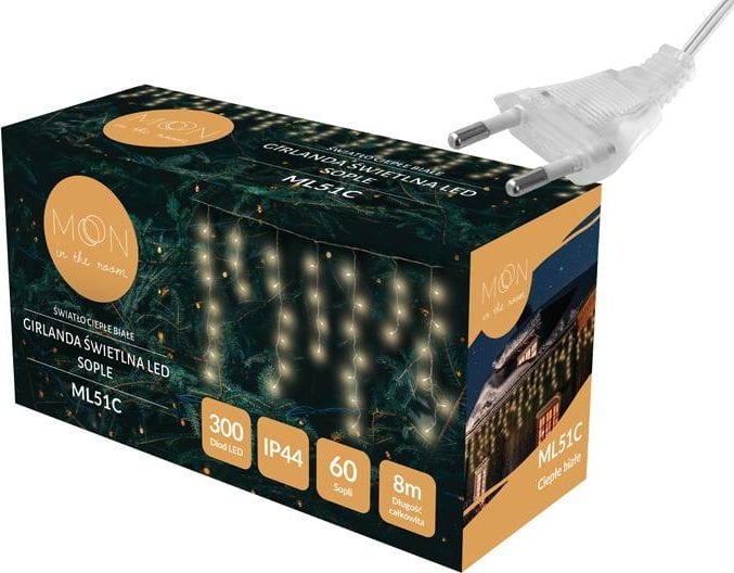 PR Girlanda świetlna 60 LED, sople, światło ciepłe białe+flash