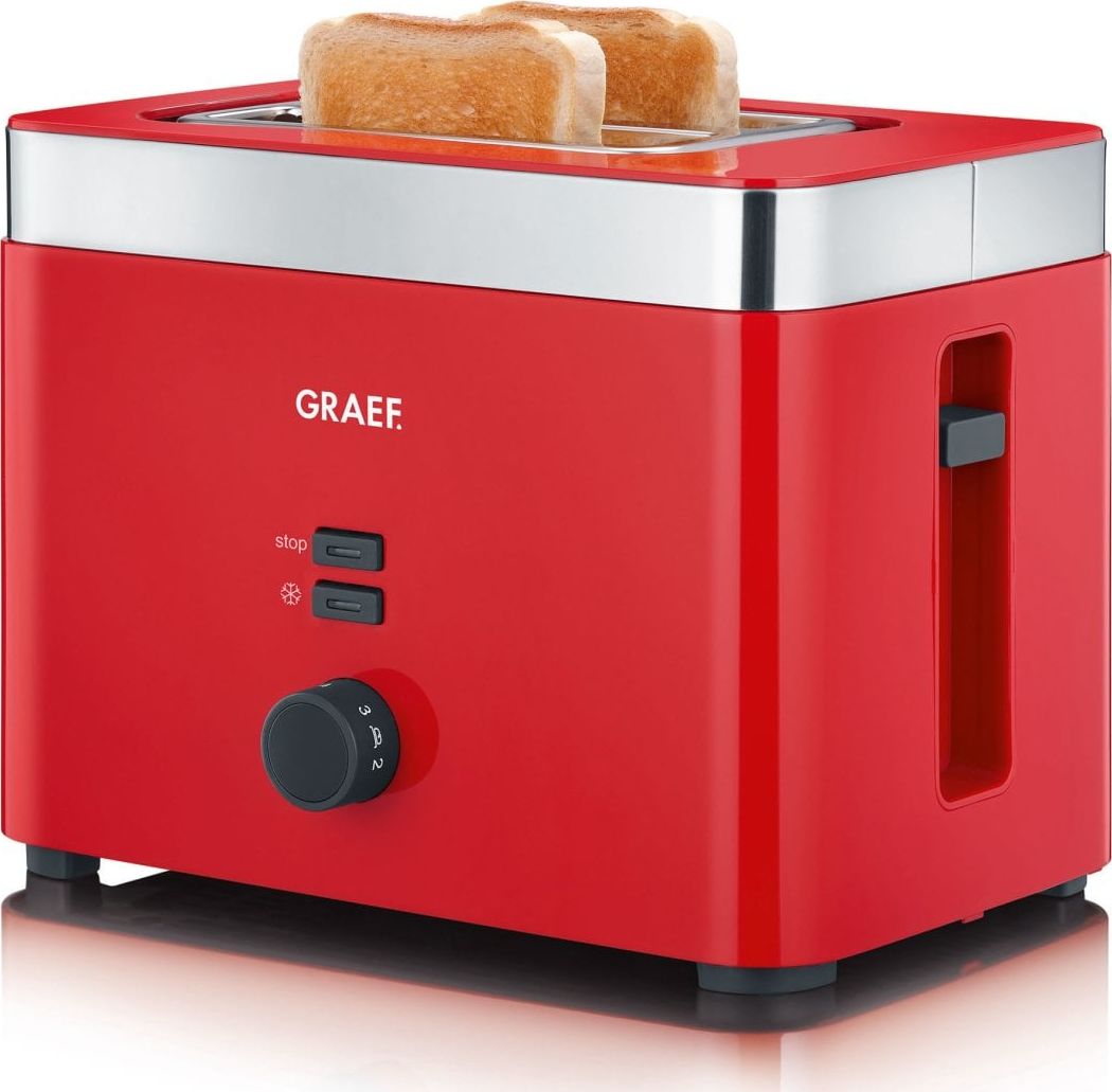 Prajitoare - Prajitor de paine Graef, TO63, 2 felii, cu atasament pentru chifle inclus, grad de rumenire ajustabil, functie dezghetare, rosu