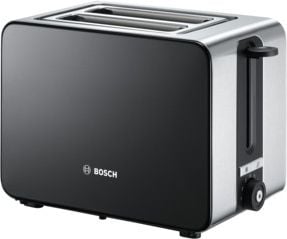 Prajitoare - Prajitor paine Bosch TAT7203, 1050 W, 2 felii, Controlul variabil de rumenire, Senzor electronic pentru prajire uniforma, Negru/Inox