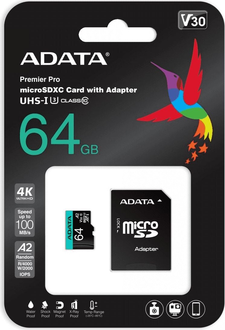 Premier Pro 64GB U3 UHS1 V30 A2 + adaptor (AUSDX64GUI3V30SA2-RA1)