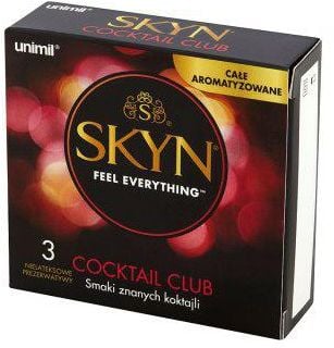 Prezervative Skyn, ​​​​Cocktail Club, arome Pina Colada, Cherry Sunrise, Passion Daiquiri, 3 buc