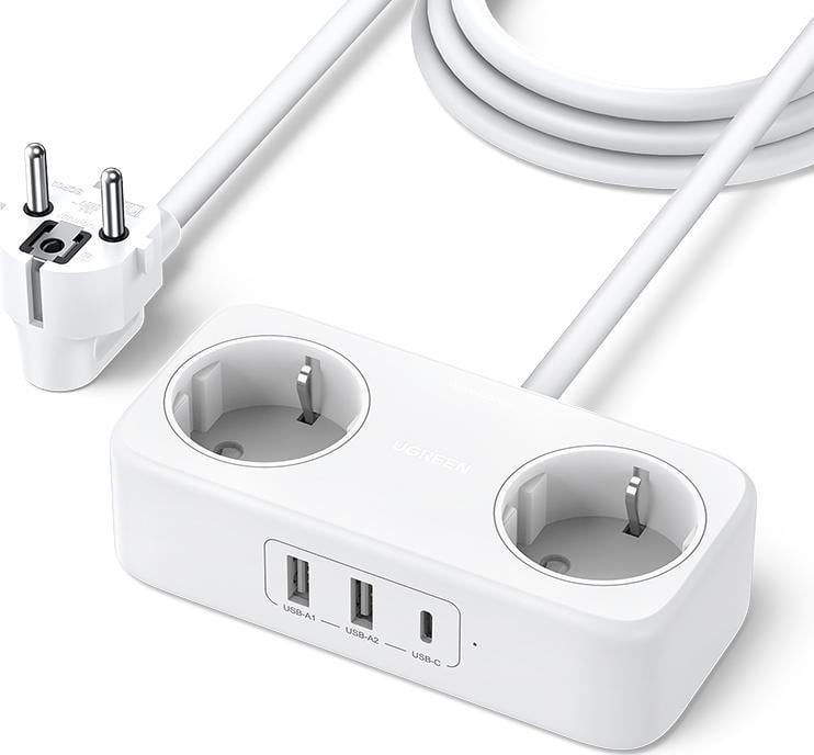 Priza alimentare UGREEN DigiNest CD280, USB-C, 2x USB, 30W, Alb