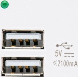 Priză Maclean USBx2 cu încărcător Maclean, dublu, încărcare rapidă 2,1 A, alb, MCE728W