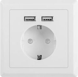 Priza schuko de perete 100V - 240V 16A, Lanberg 41442, cu 2 porturi USB 5V 2.1A, 86 x 86 x 45 mm, cu impamantare, alba