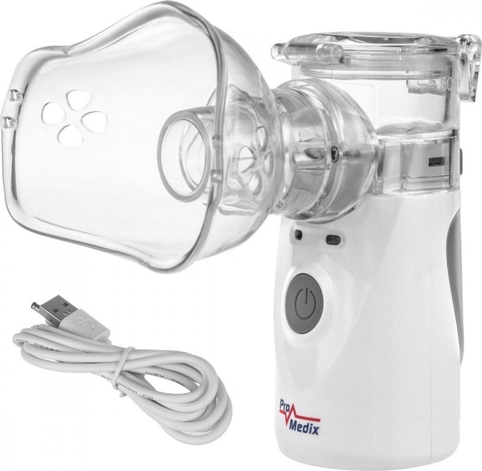 Inhalator nebulizator Promedix PR-835, Abur, reîncărcabilă, alb