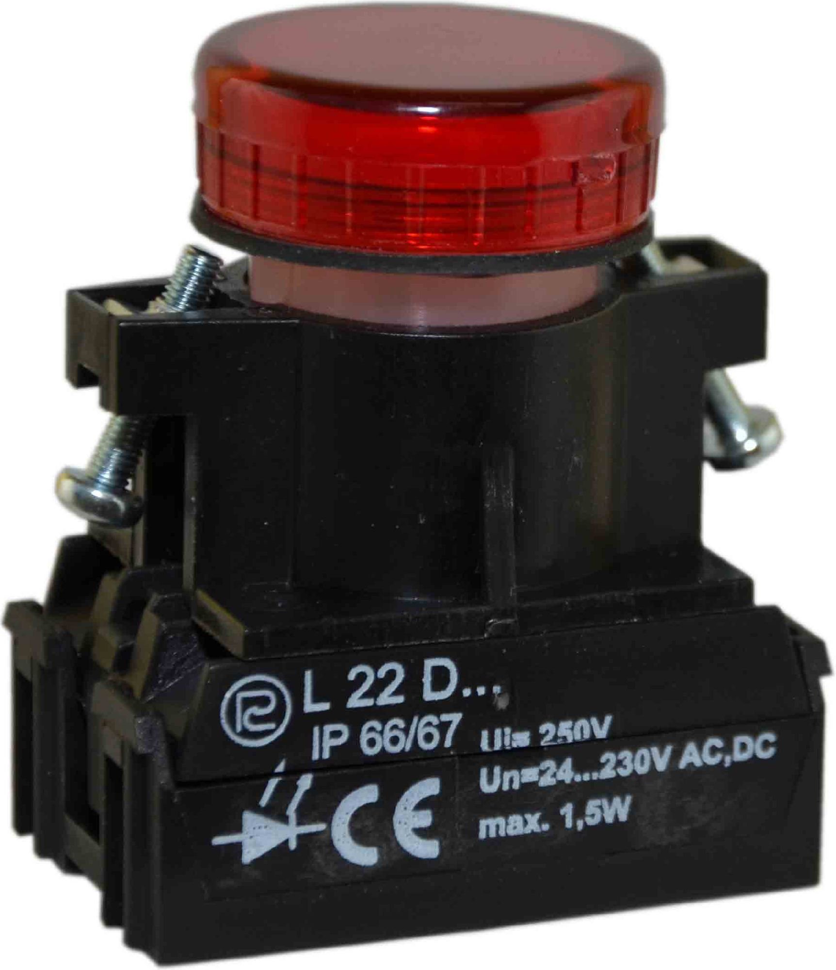 semnal de lumină roșie 22mm 24 - 230V AC / DC (W0-LDU1 L22D-C)