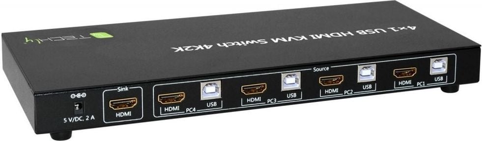 Comutator Techly HDMI / 4x1 USB, KVM, Audio 4Kx2K, Negru