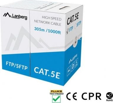 Cablul de rețea Lanberg LCS5-11CU-0305-S (S / FTP 305m, Cat. 5e, gri)