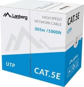 Rola cablu UTP, Lanberg 42761, cat.5e, lungime 305m, AWG 24, 100 MHz, solid CCA, ethernet, albastra