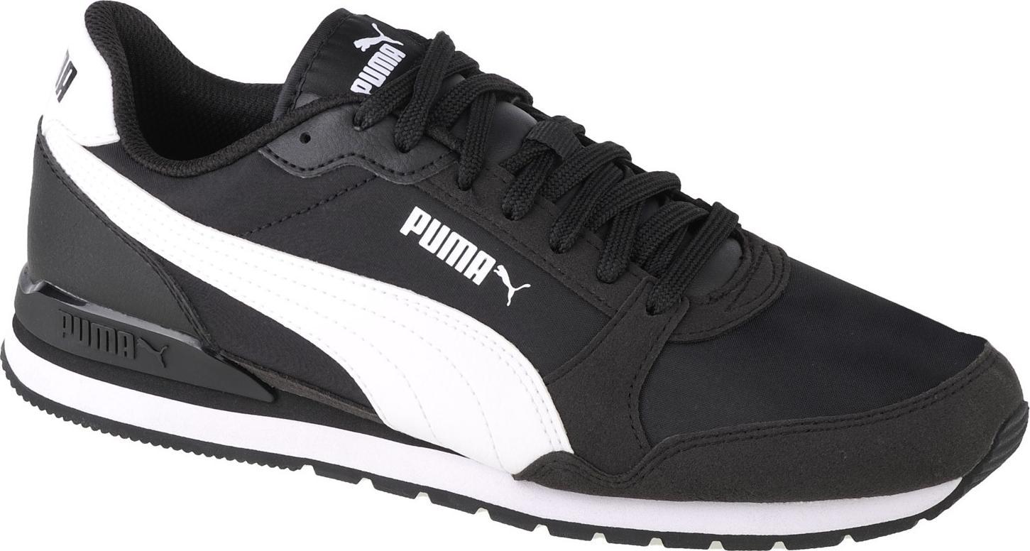 Puma, Pantofi sport de piele ecologica si material textil ST Runner v3, Alb, Negru, 11