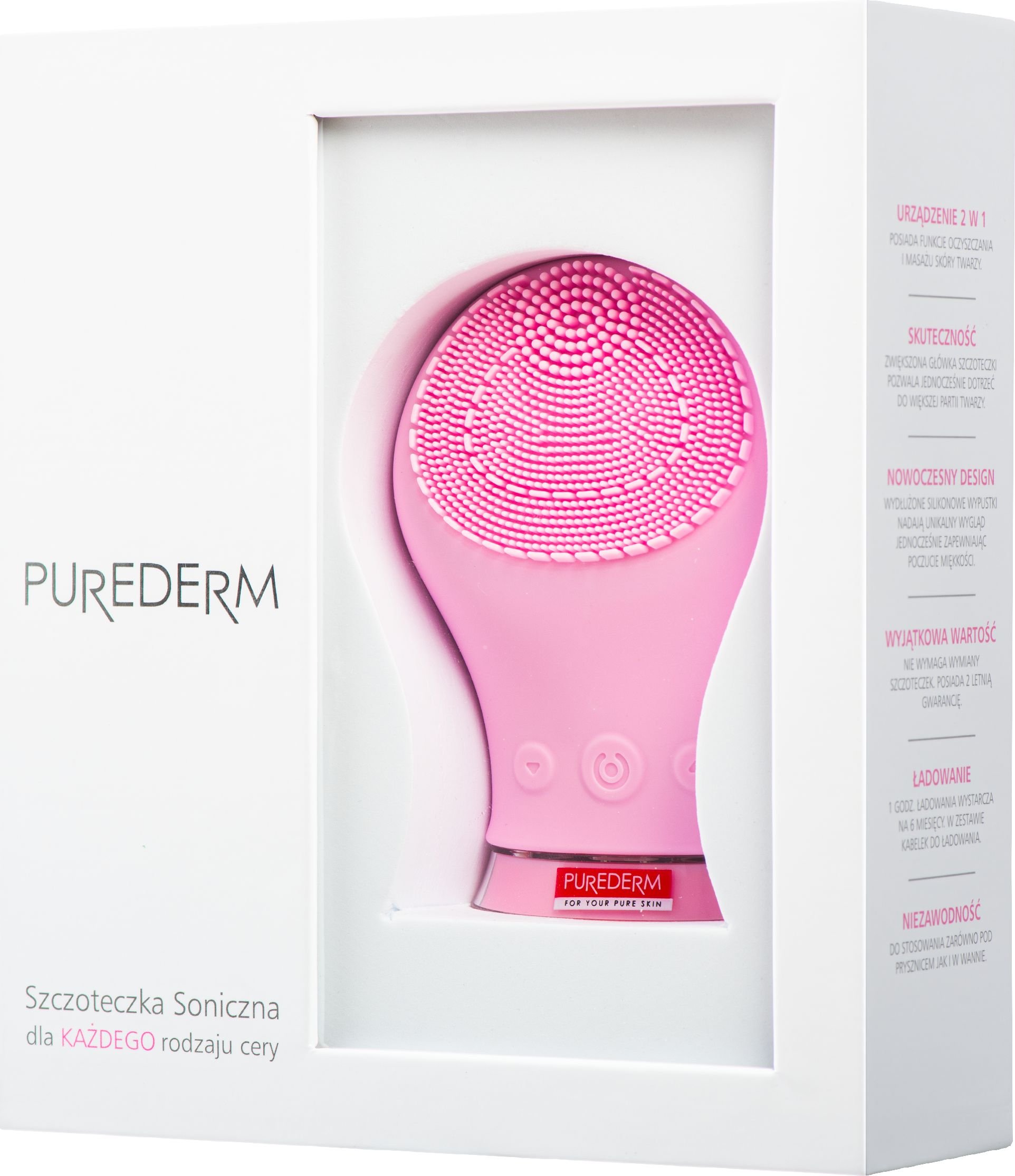 Aparate intretinere si ingrijire corporala - Perie facială sonică din silicon Purederm ADS004,roz