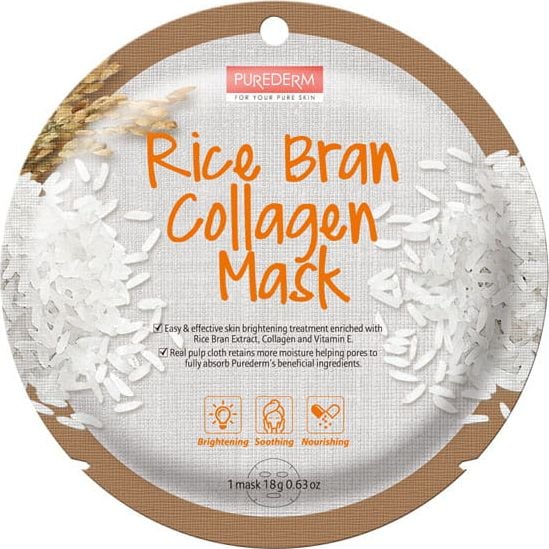 Masca de fata Rice Bran Collagen, Purederm, circle, 1 buc/plic
