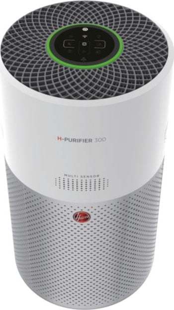 Aparate filtrare aer - Purificator de aer smart H-PURIFIER 300, Hoover, compativil cu Google Home si Alexa, filtru Hepa, 100 m2, Wi-Fi, alb, 6.3 kg