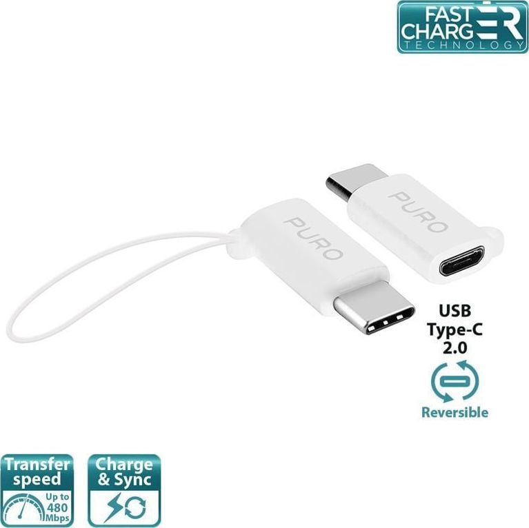 PURO Micro adaptor USB este un USB-C - Adaptor Micro USB la USB-C 2.0 pentru încărcarea și sincronizarea datelor, 2A, 480 Mbps + prezență de securitate (alb)