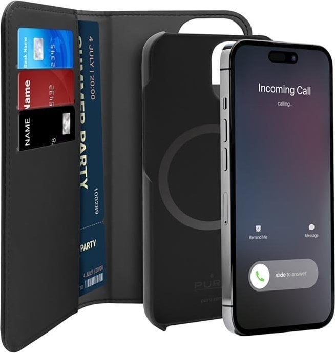 Puro PURO Wallet MagSafe detasabil - Husa 2-in-1 pentru iPhone 14 Plus (negru)