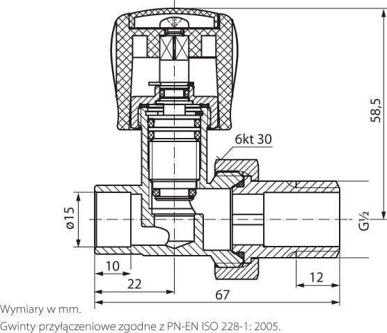 putere Radiator simplu 1/2 „lipit PHA-030 / L G1 / 2x15 (20-030-0000-200)