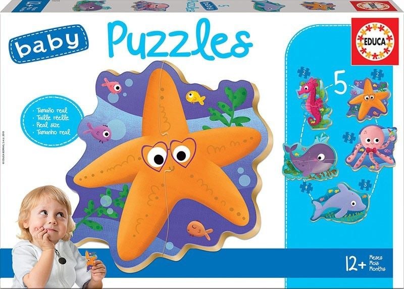 Puzzle 3 in 1 Educa Baby - Sea animals, 2/3/4 piese
