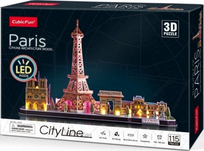 Puzzle 3D Cubic Fun LED - Paris, 115 piese