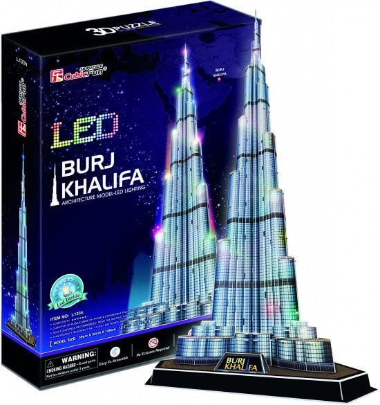 Puzzle 3D CubicFun, Burj Khalifa cu LED, 136 piese