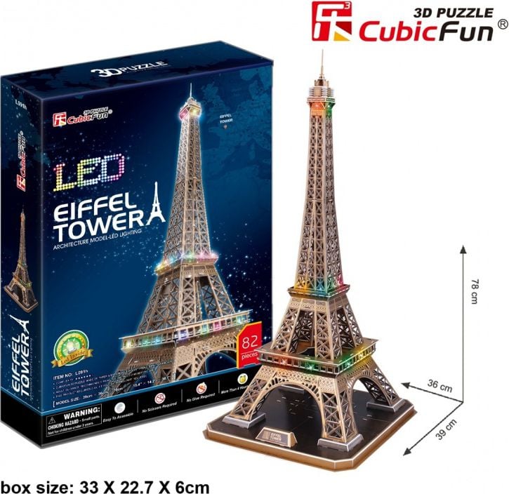 Puzzle 3D Cubicfun Turnul Eiffel cu led