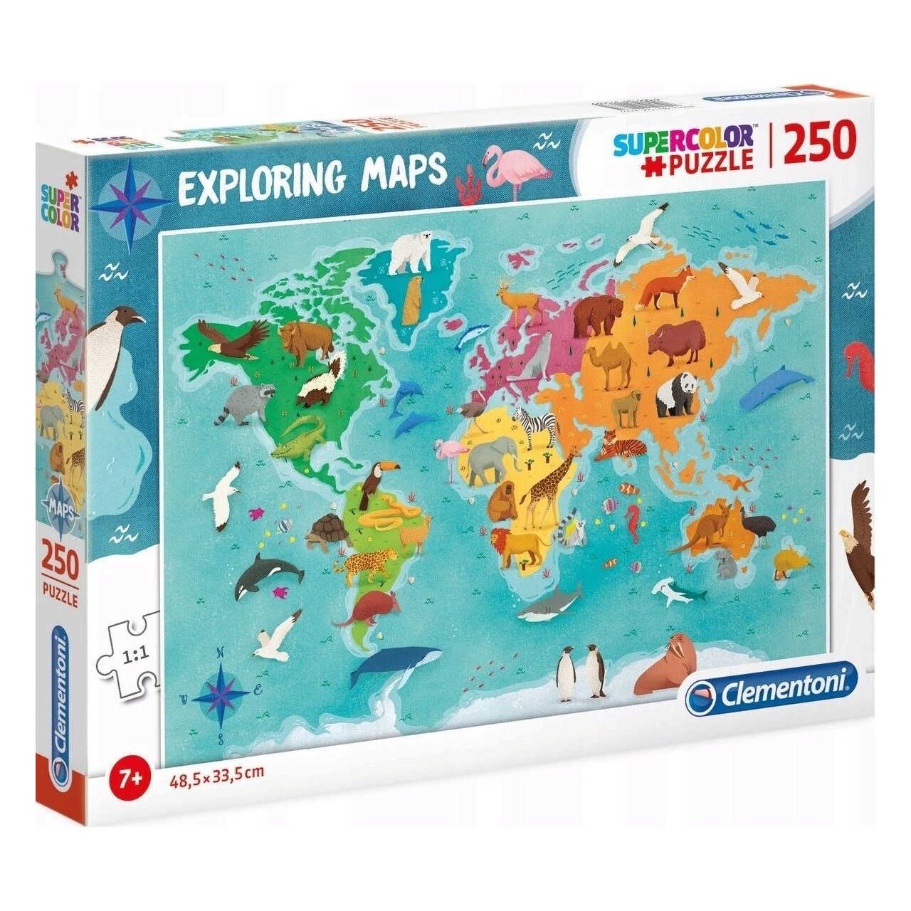 Puzzle Clementoni, Exploring Maps - Animals of the World, 250 piese