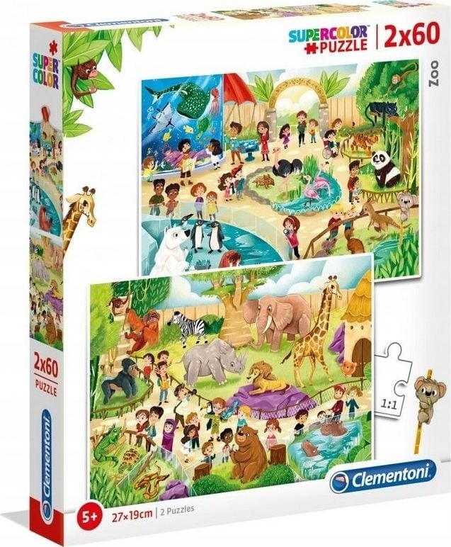Puzzle Clementoni SuperColor - Gradina zoologica, 2 in 1, 2x60 piese