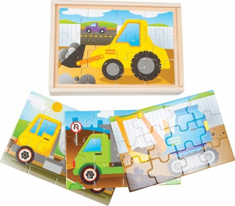 Puzzle din lemn dromadar - Vehicule de construcție într-o cutie 02506