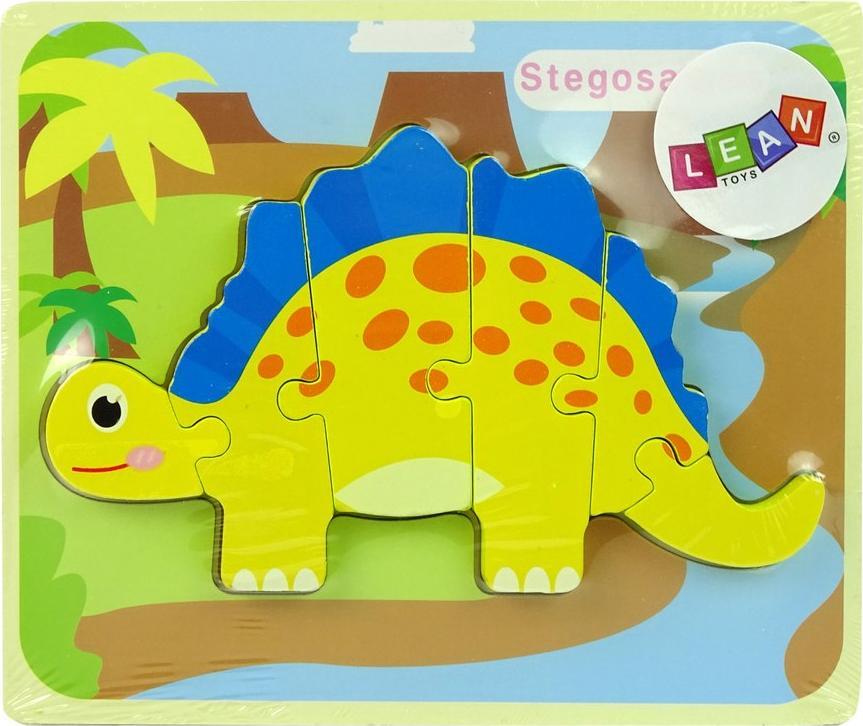 Puzzle din lemn LeanToys Dinozaur Stegosaurus Galben