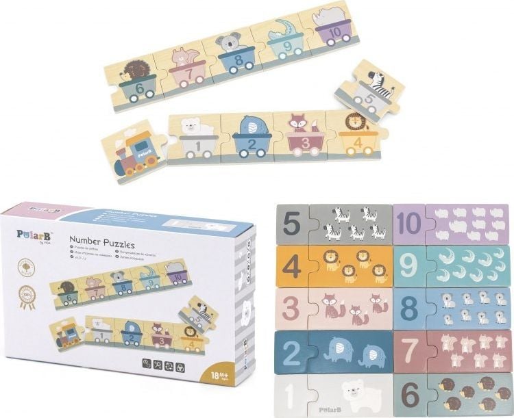 Puzzle din lemn, Numere, 31 elemente, PolarB, Viga Toys