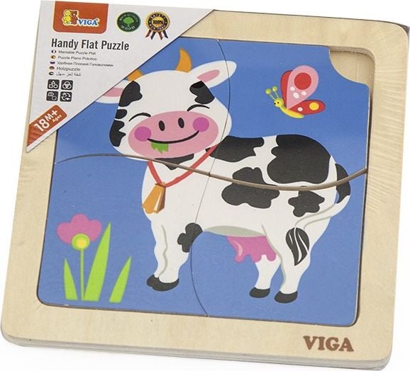 Puzzle din lemn pentru copii Viga, 51313, Fudge, 4 piese, Multicolor