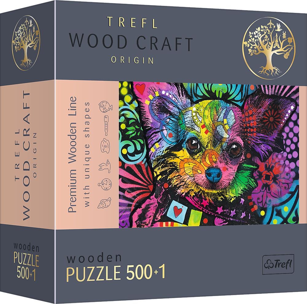 Puzzle din lemn Trefl - Wood Craft, Catelusii dragalasi, 500+1 piese