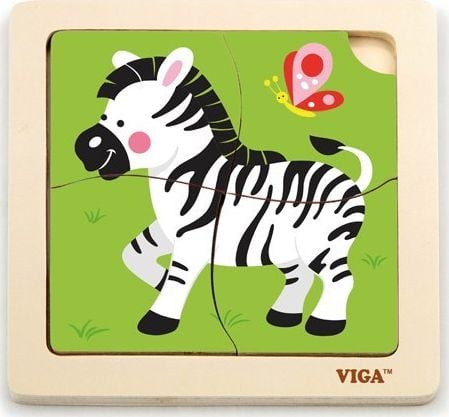 Puzzle din lemn, Zebra, 4 elemente, Viga Toys