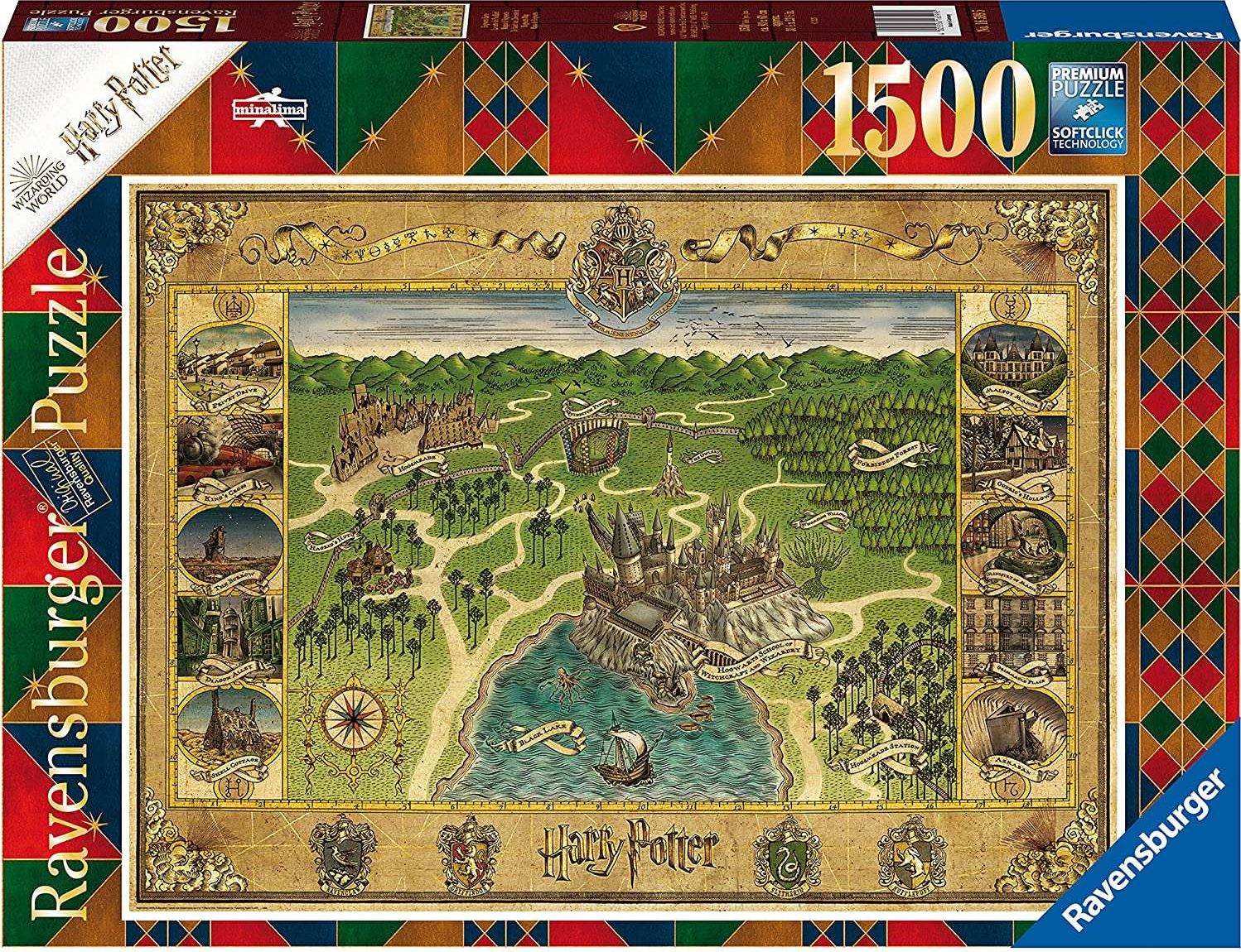 Puzzle Harry Potter Hogwarts Map , 1500 piese , 80x60cm, Negru