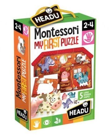 Puzzle Headu Montessori Primul meu puzzle - Ferma, 6 piese, 5 figurine lemn