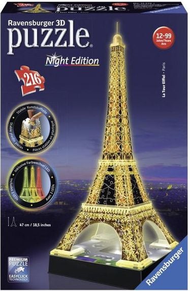 Puzzle Ravensburger 3D - Turnul Eiffel, editie de noapte, 216 piese 125791